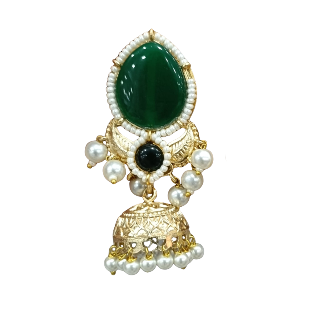 Green Emerald Royale Pearl Jhumka Earrings - Image 4