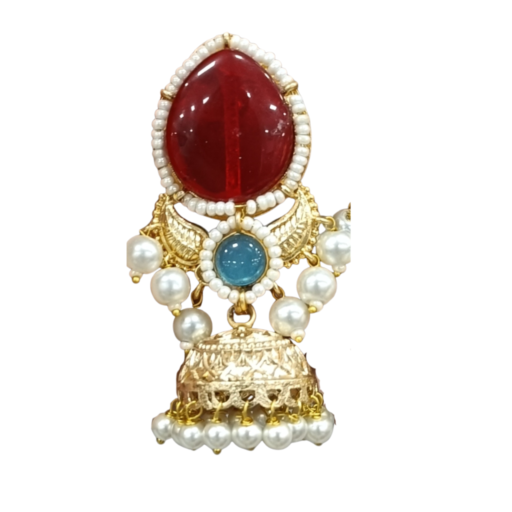 Kundan Royale Pearl Statement Jhumkas - Image 3