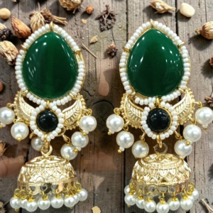 Green Emerald Royale Pearl Jhumka Earrings