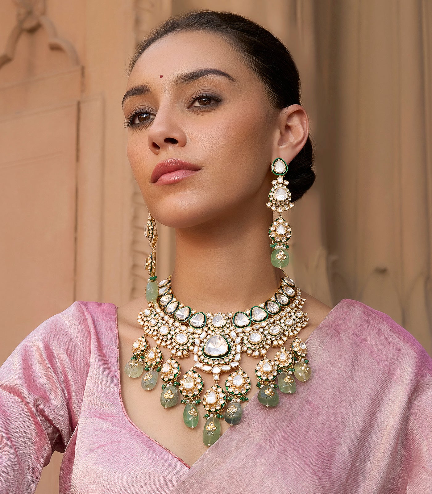 Emerald Kundan Bridal Necklace Set - Image 2