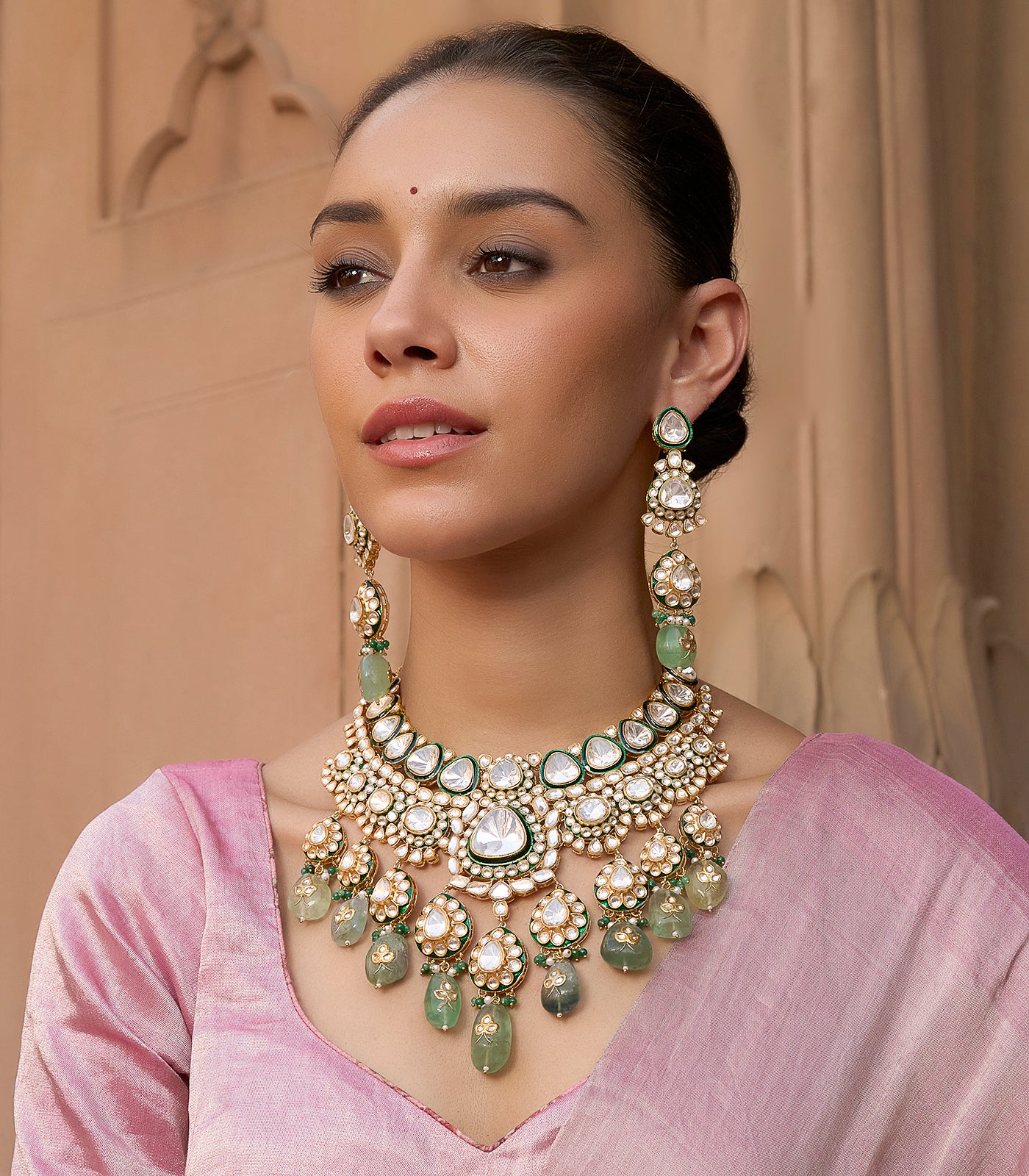 Emerald Kundan Bridal Necklace Set