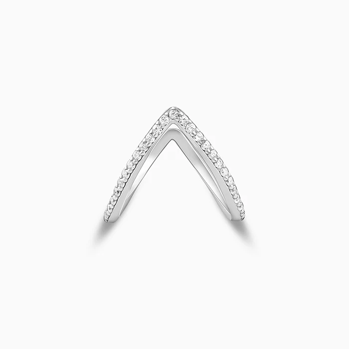 Silver V-Shaped Crystal Ring